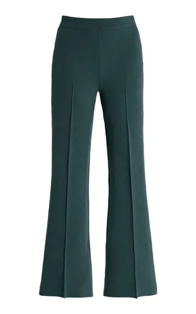 High Sport Kick Stretch-cotton Knit Cropped Flared Pants In Green