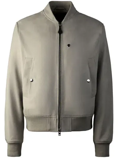 Hogan Leather Bomber Jacket In Cream