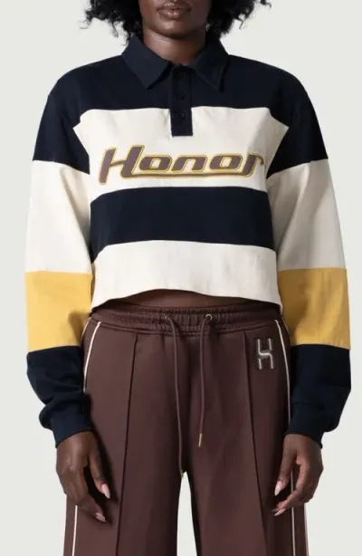 Honor The Gift Stripe Crop Rugby Shirt In Black