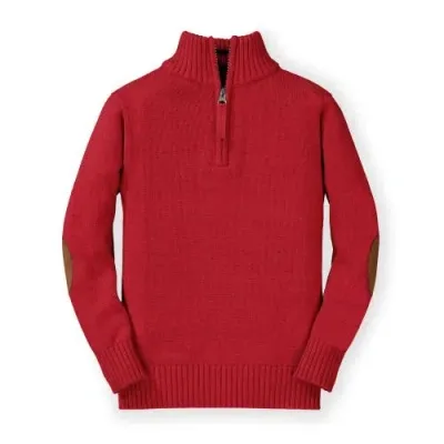 Hope & Henry Boys' Half Zip Pullover Sweater With Elbow Patches, Kids In Red