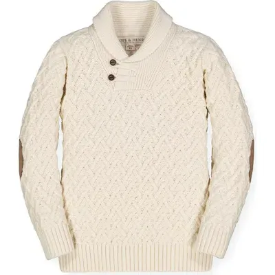 Hope & Henry Boys' Organic Shawl Collar Cable Sweater, Kids In Ivory Herringbone Cable