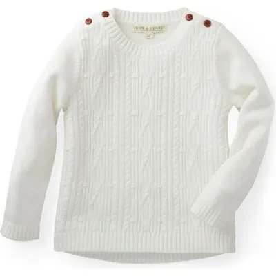 Hope & Henry Girls' Cable Button Sweater, Kids In White