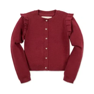 Hope & Henry Girls' Organic Milano Ruffle Cardigan, Kids In Oxblood