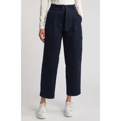 Hugo Boss Boss Takane Belted High Waist Crop Pants In Dark Blue