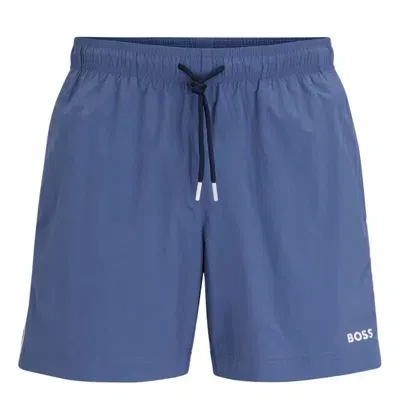 Hugo Boss Logo-print Swim Shorts In 蓝色