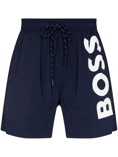 Hugo Boss Octopus Logo-print Swim Shorts In Blau