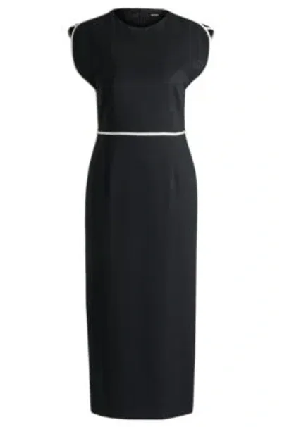 Hugo Boss Wool Dress With Contrast-fabric Stripes In Black