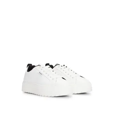 Hugo Platform-sole Trainers With Logo Flag And Signature Details In White