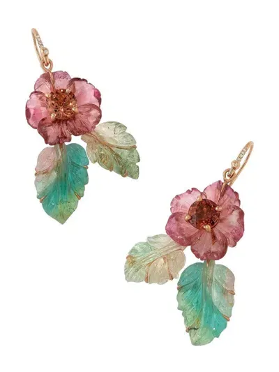 Irene Neuwirth 18kt Rose Gold Flower Leaf Earrings In Pink