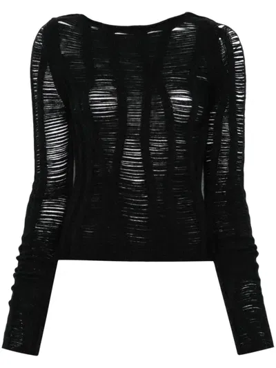 Isabel Benenato Semi-sheer Sweater In Black