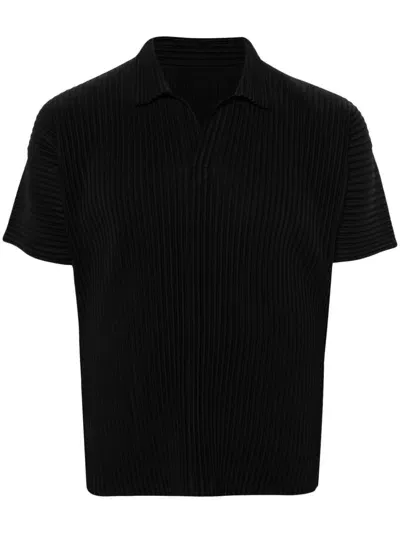 Issey Miyake Plissiertes Basic Poloshirt In Black