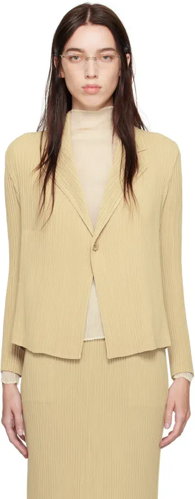 Issey Miyake Beige Hatching Pleats Blazer In 40 Silver Grass Bge