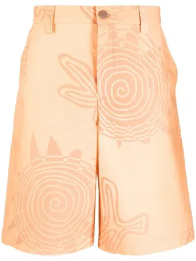 Jacquemus Logo-print Straight-leg Cotton-canvas Shorts In Orange