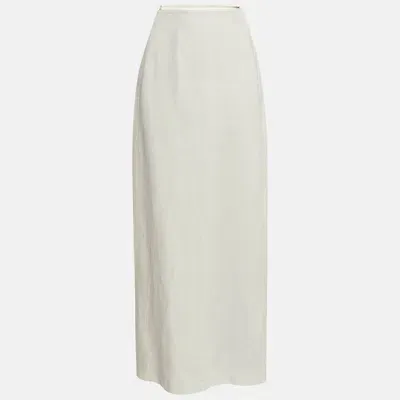 Pre-owned Jacquemus Ivory White Checked Linen L'amour Maxi Skirt M