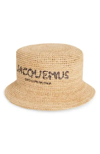 Jacquemus Le Bob Pesco Logo Embroidered Raffia Bucket Hat In Natural 142