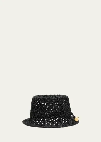 Jacquemus Le Bob Spiaggia Raffia Bucket Hat In Black