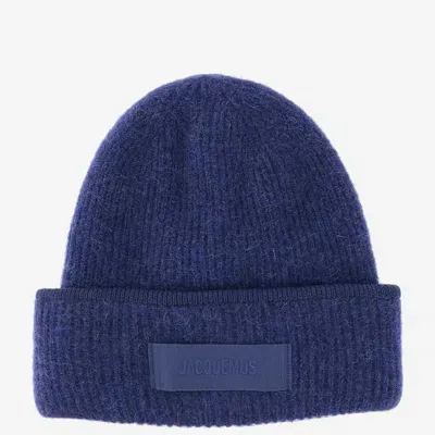 Jacquemus Wool Blend Beanie With Logo In Navy