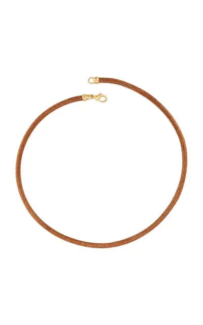 Jade Ruzzo 18k Yellow Gold Leather Cord Wide Cognac In Brown