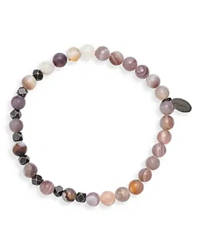 Jan Leslie Matte Boswana Agate & Burnished Silver Beaded Bracelet In Grey