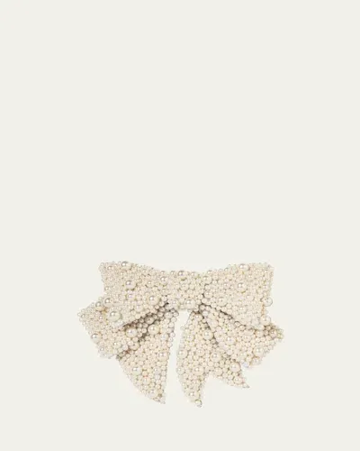 Jennifer Behr Bianca Pearl Embellished Bow Barrette In Cream