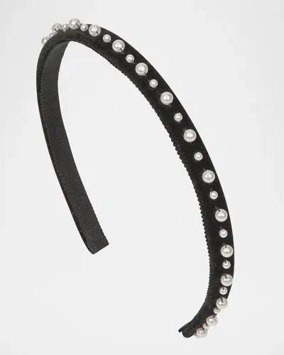 Jennifer Behr Lulu Velvet Pearly Headband In Black