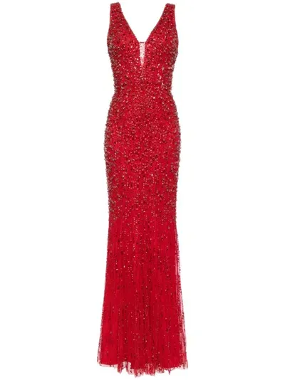 Jenny Packham Libra Crystal Satin Gown In Red