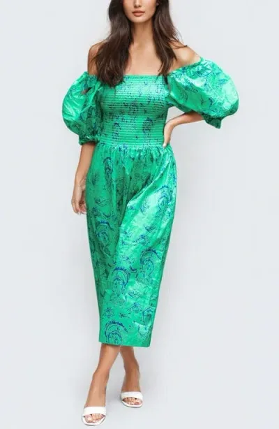 Jessie Zhao New York Fairytale Smocked Midi Dress In Green