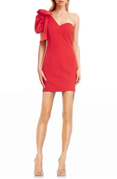 Jewel Badgley Mischka One-shoulder Puff Sleeve Minidress In Red Orange