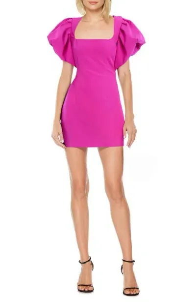 Jewel Badgley Mischka Puff Sleeve Cocktail Minidress In Fuchsia