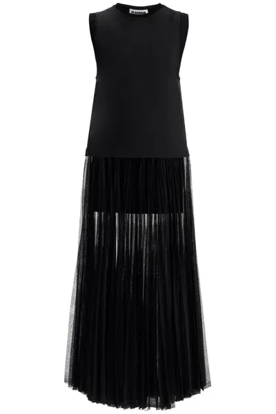 Jil Sander Layered Dress With Pleated Skirt In Black