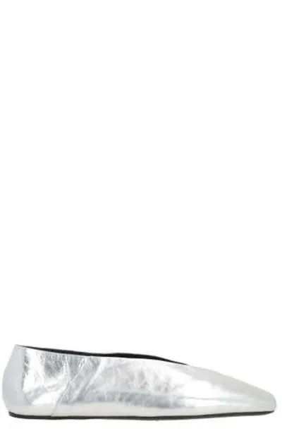 Jil Sander Square Toe Ballerina Flat Shoes In Silver