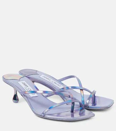 Jimmy Choo Etana Metallic Leather Mules In Purple