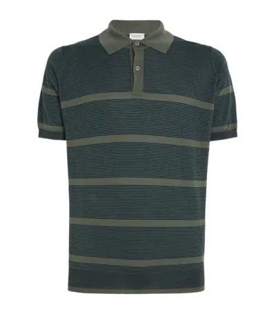 John Smedley Merino Wool Striped Polo Shirt In Green