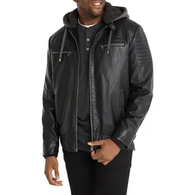 Johnny Bigg Dane Faux Leather Biker Jacket With Removable Hood In Black