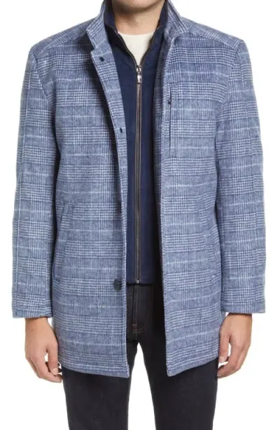 Johnston & Murphy Upton Wool Blend Car Coat In Navy Plaid