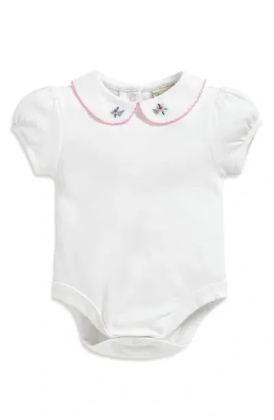 Jojo Maman Bébé Babies' Jojo Maman Bebe Floral Embroidered Collar Cotton Bodysuit In White