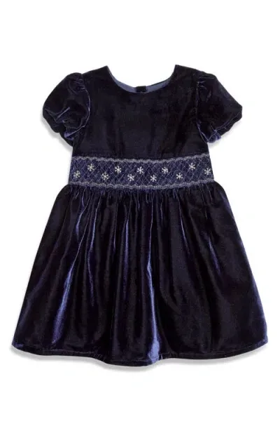 Jojo Maman Bébé Babies' Jojo Maman Bebe Smocked Velvet Party Dress In Navy