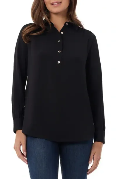 Jones New York Side Button Long Sleeve Crepe Polo In Jones Black