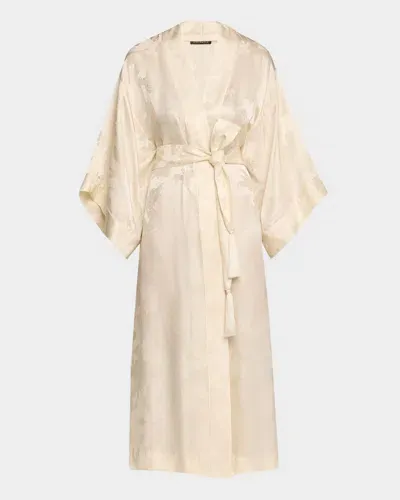 Josie Natori Ines Jacquard Viscose-silk Robe In Warm White