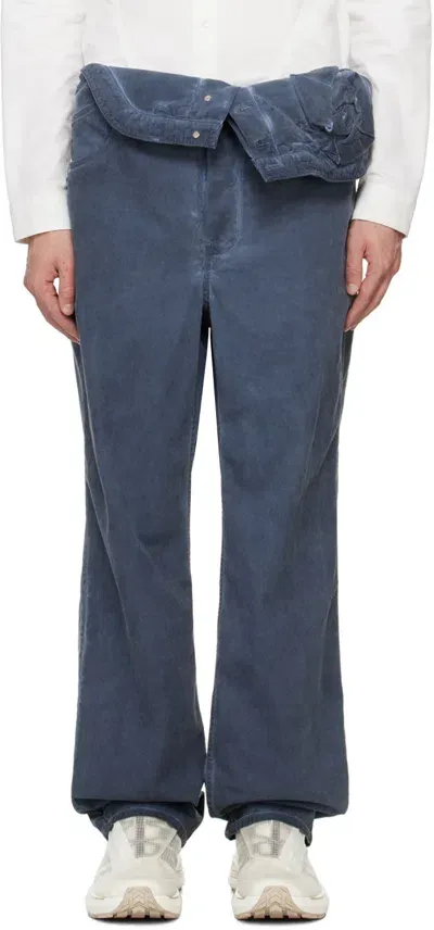 Juntae Kim Navy Asymmetric Flower Trousers