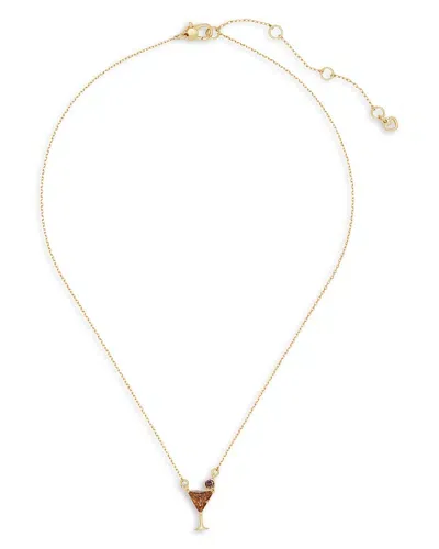 Kate Spade New York Cubic Zirconia Martini Mini Pendant Necklace In Gold Tone, 16-19 In Brown/gold