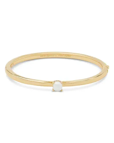 Kate Spade New York Little Luxuries Imitation Pearl Solitaire Hinged Bangle Bracelet In Cream/gold