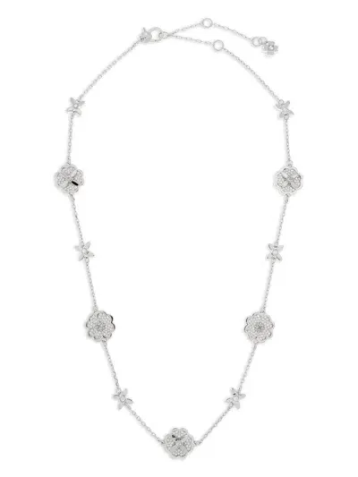 Kate Spade Sparkling Floral-motif Necklace In 银色