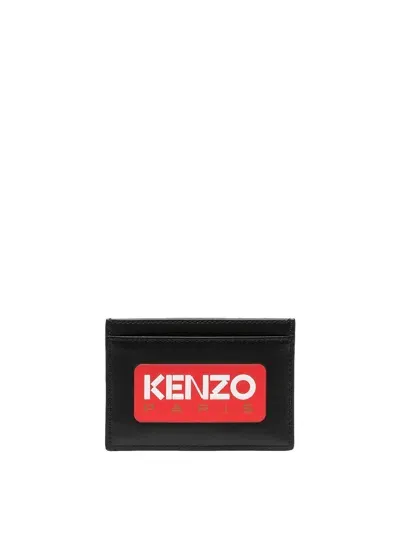 Kenzo Leather Logo-patch Cardholder In Black