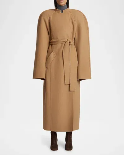 Khaite Rothen Oversized Belted Wool Coat In Camel