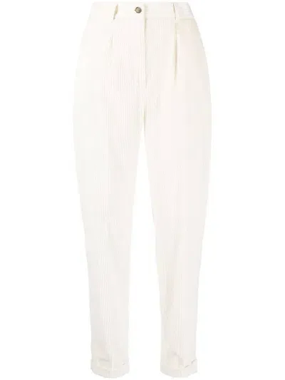 Kiton Pleated Corduroy Tapered Trousers In Neutrals