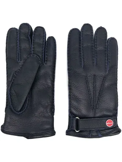 Kiton Leather Gloves In Blue