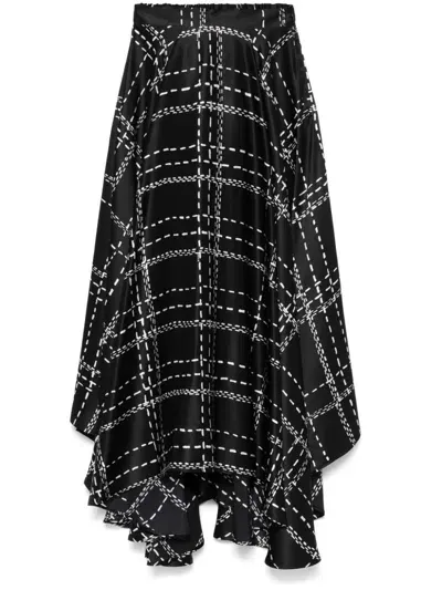 Kiton Tartan Midi Skirt In Black