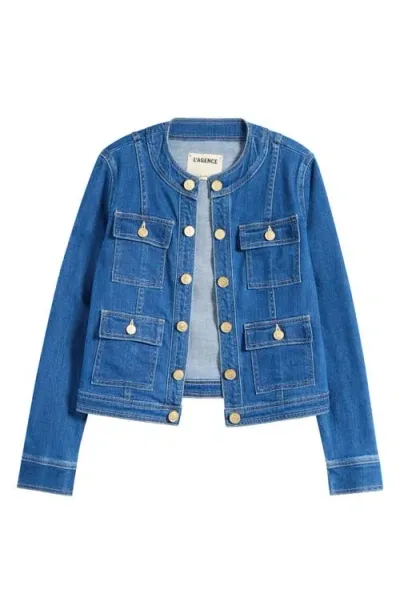 L Agence Yari Faded Collarless Denim Jacket In Apollo