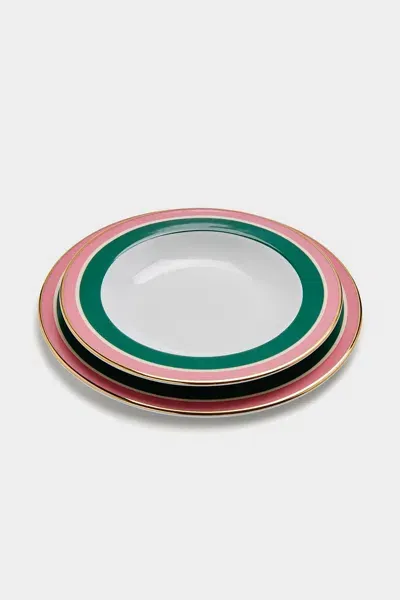 La Doublej Housewives Soup And Dinner Plate Set Of 2 In Rainbow Verde In Animal Print